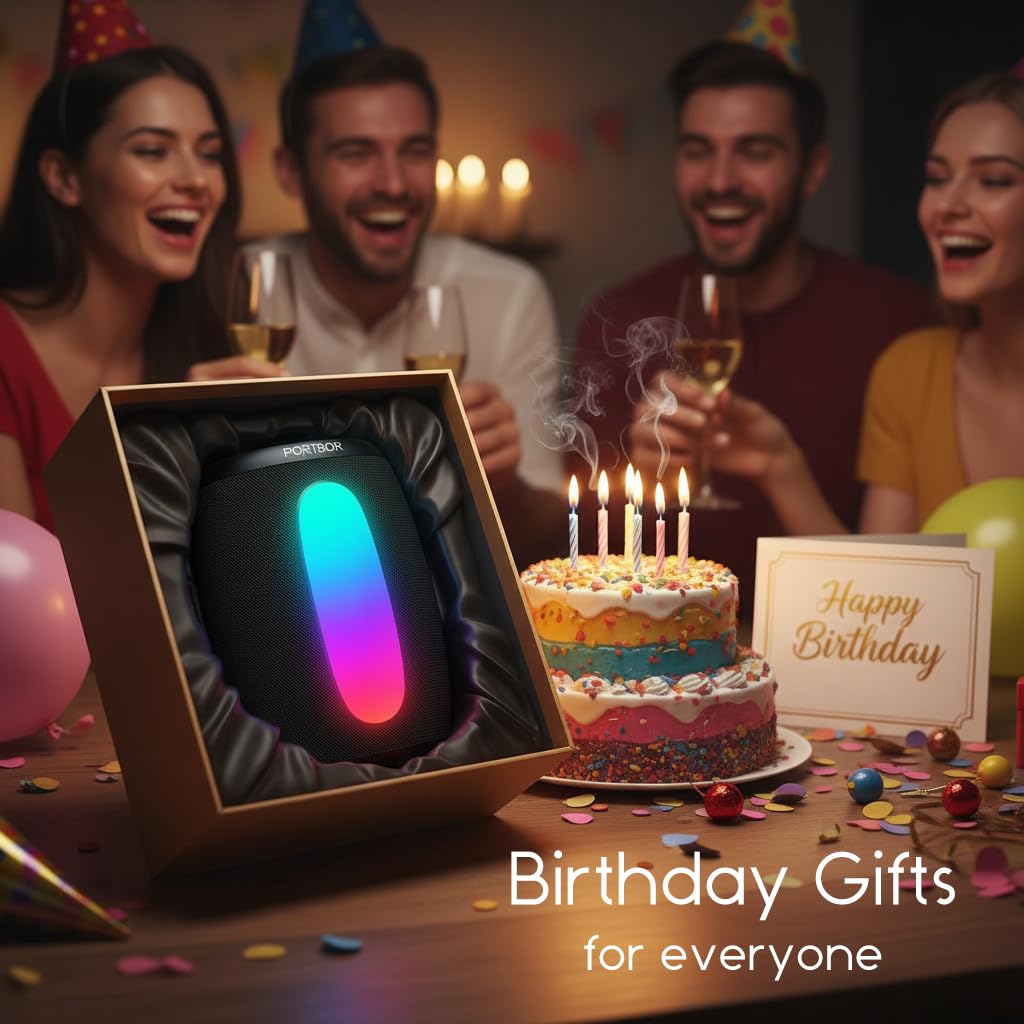 Bluetooth-Lautsprecher, IPX5 wasserdicht & staubdicht, tragbarer Lautsprecher mit LED-Lichtern, kraftvoller Stereo-Sound, 3000 mAh Akku bis zu den ganzen Tag Spielzeit, BT 5.3 mit AUX, TWS Paar, für