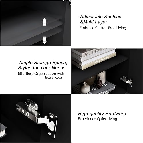 Miniatura 274 de Aparador moderno y elegante con patas y asas de metal dorado y estante ajustable, mesa consola clásica de 60 pulgadas, mesa de sofá, mesa de entrada