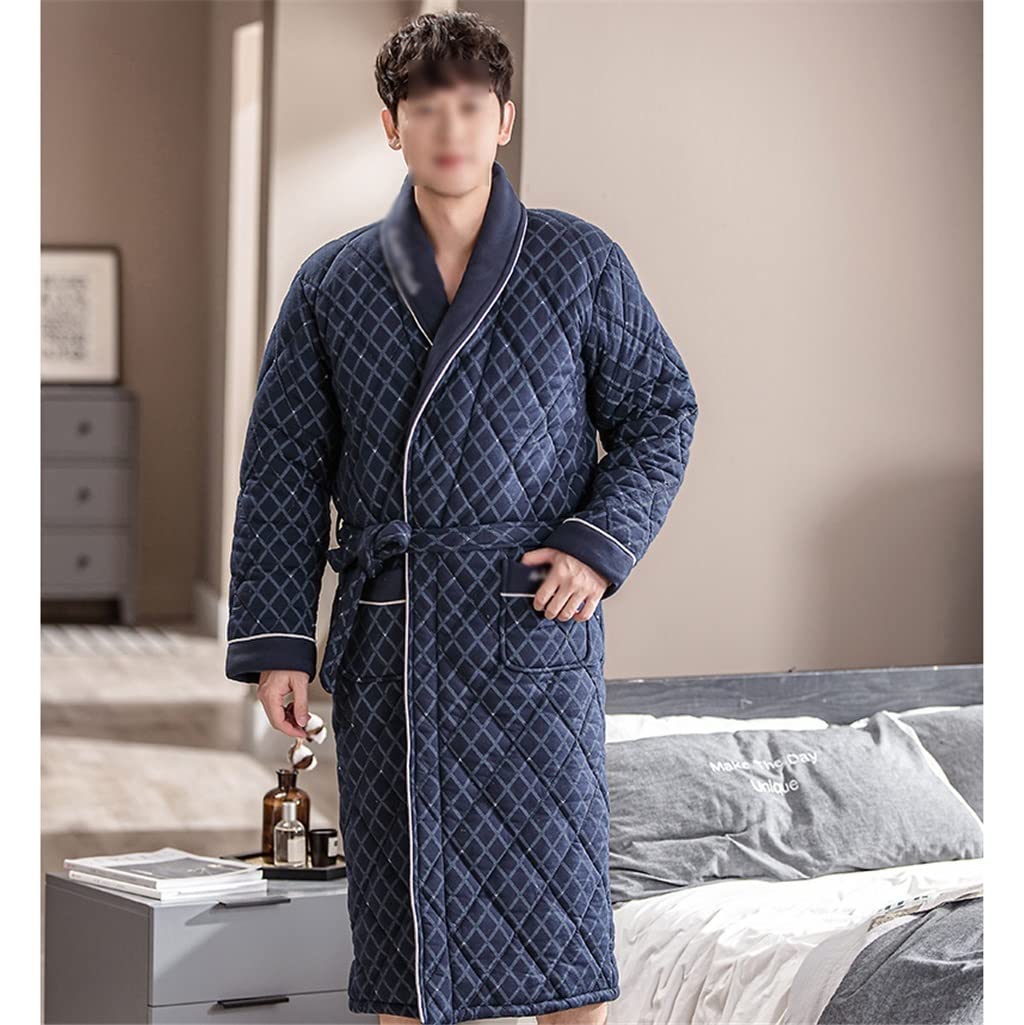 Bata de algodón Gruesa y cálida de Invierno para Hombre, Pijama a Rayas de Manga Larga, Kimono Informal Suelto para Hombre