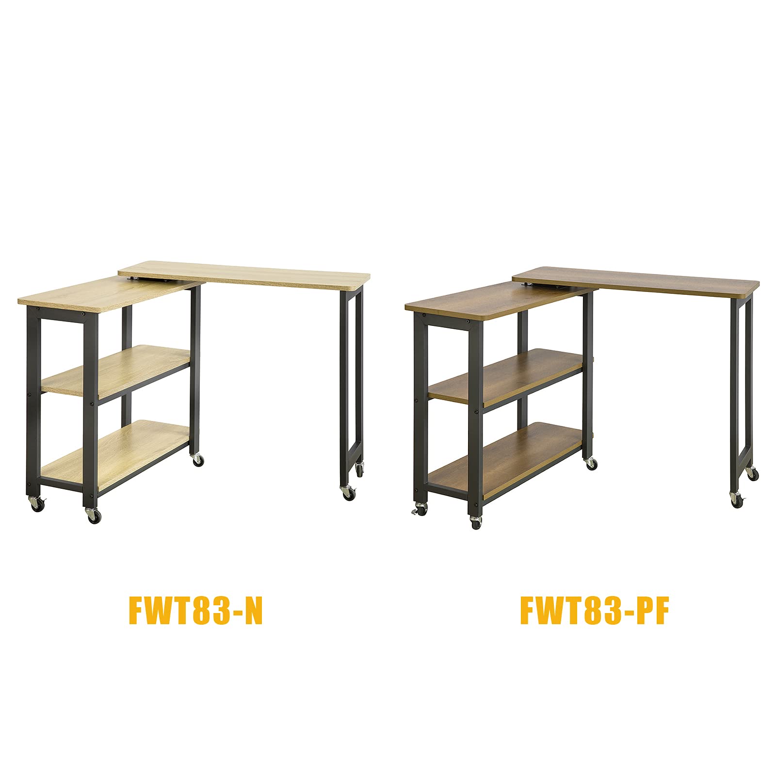 SoBuy FWT83-PF L-förmiger Beistelltisch mit 2 Ablagen Sofatisch mit Rollen Couchtisch Eckschreibtisch Computertisch Arbeitstisch Industrie-Design BHT ca.: 133x69x30cm