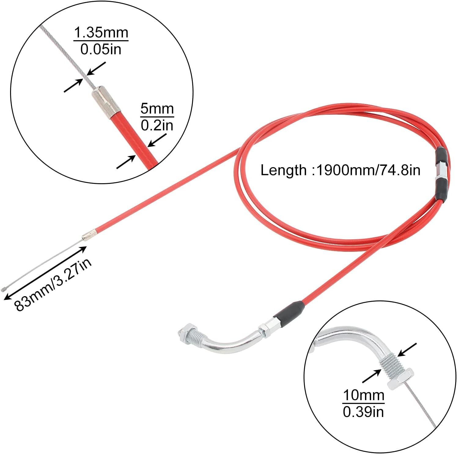 Windance 190cm 74.8" High Performanc Motorcycle Refitting Throttle Cable, Adjustable Flat Slide Carburetor Throttle Cable Fit for Honda Yamaha Keihin GY6 Scooter ATV (Red)