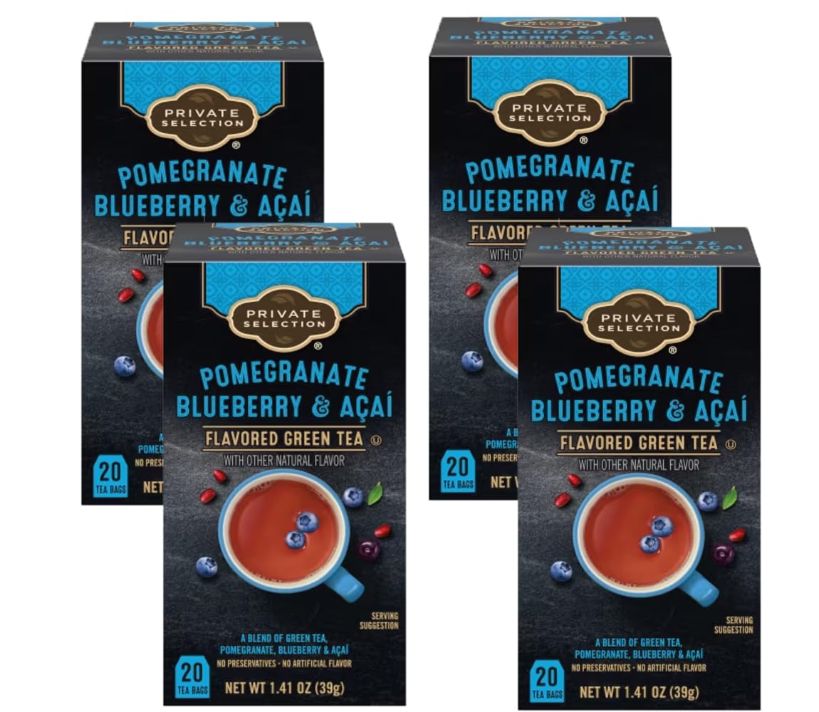Generic Green Tea Pomegranate, Blueberry, & Acai Private Selection Free 20 bags, (Pack of 4)
