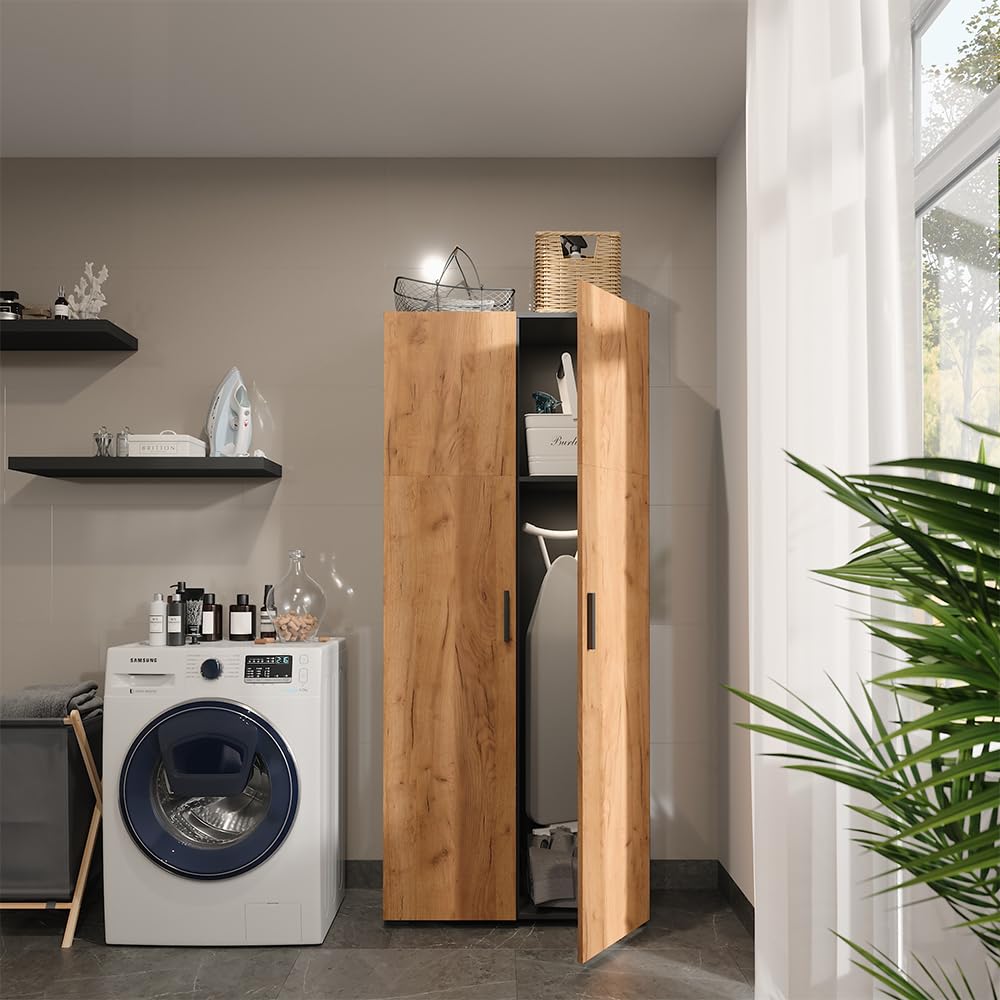 Vicco Armoire Universelle Ingo, Anthracite/chêne doré, 80x183.8cm, pour Le Rangement des dossiers et classeurs au Quotidien au Bureau