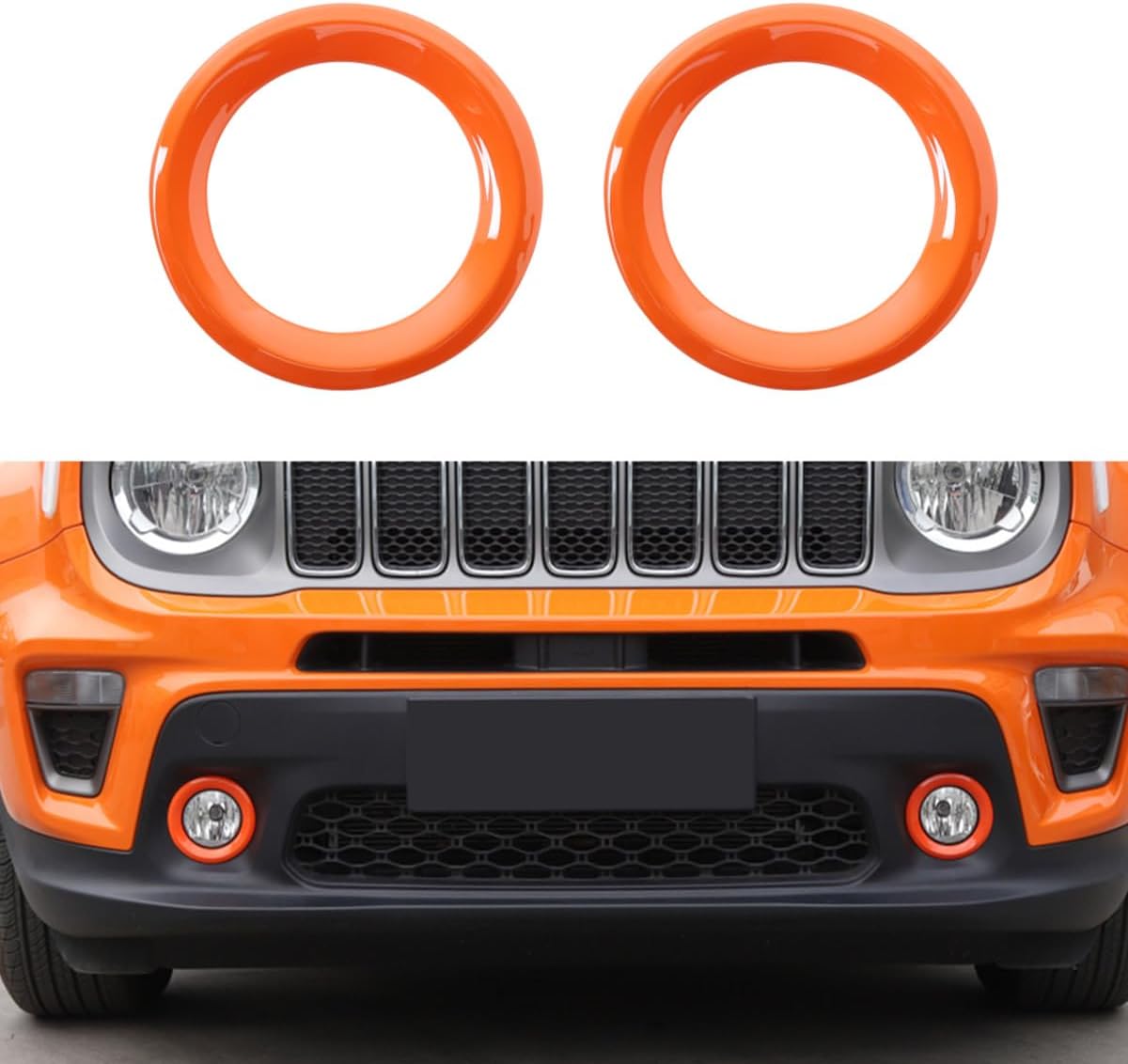 for Jeep Renegade 2019+ Front Fog Light Cover Trim Ring Guards, Orange 2pcs