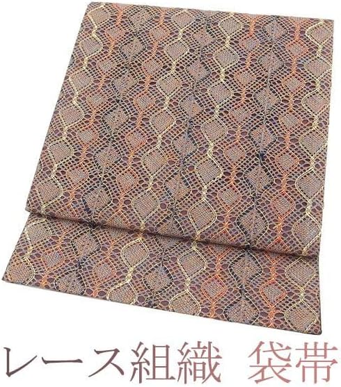 新古 袋帯 正絹 全通 レース組織 レース織 金糸 蘇芳香色 カジュアル 春 秋 冬 仕立て上がり やがわ 9726