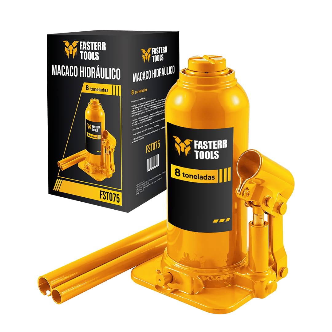 Macaco Hidráulico Garrafa 8 Toneladas Fasterr Tools FST075 Profissional - Elevação 20cm a