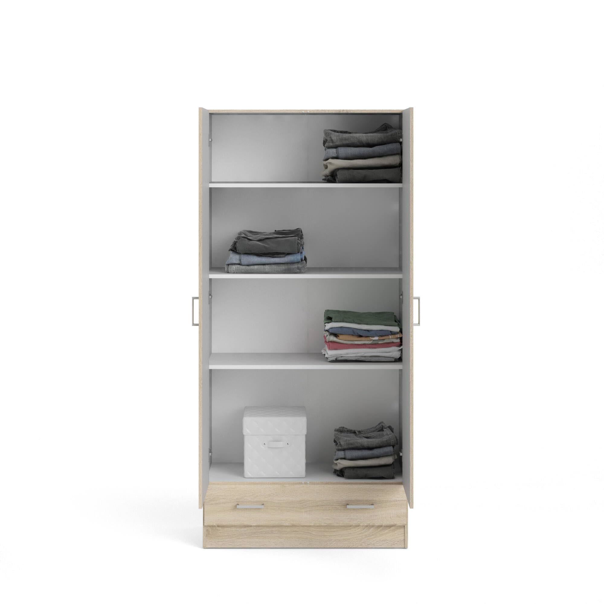 Dmora - Armadio guardaroba a due ante e un cassetto, colore rovere, cm 79 x 35 x h171