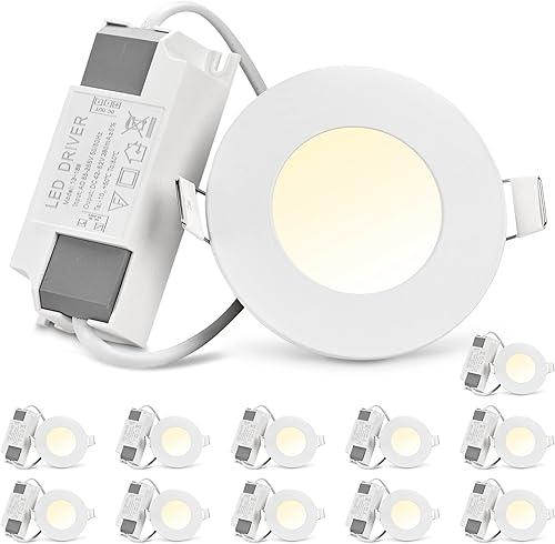 Miniatura 1 de DELight Paquete de 12 luces LED empotrables de 3 pulgadas, 3CCT, luz de techo ultrafina, 3000 K4000 K6000 K, seleccionable, 240 lúmenes, sin lata,