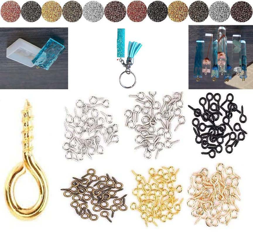 DIY CraftsSwivel Clasps Set Metal Lanyard Snap Hook, Includes Lobster Claw Clasps Keychain Rings Open Rings Eye Screws Pins for Jewelry Craft, Choice Colors (50 Pcs Screw Jump Rings, Antique Gold)