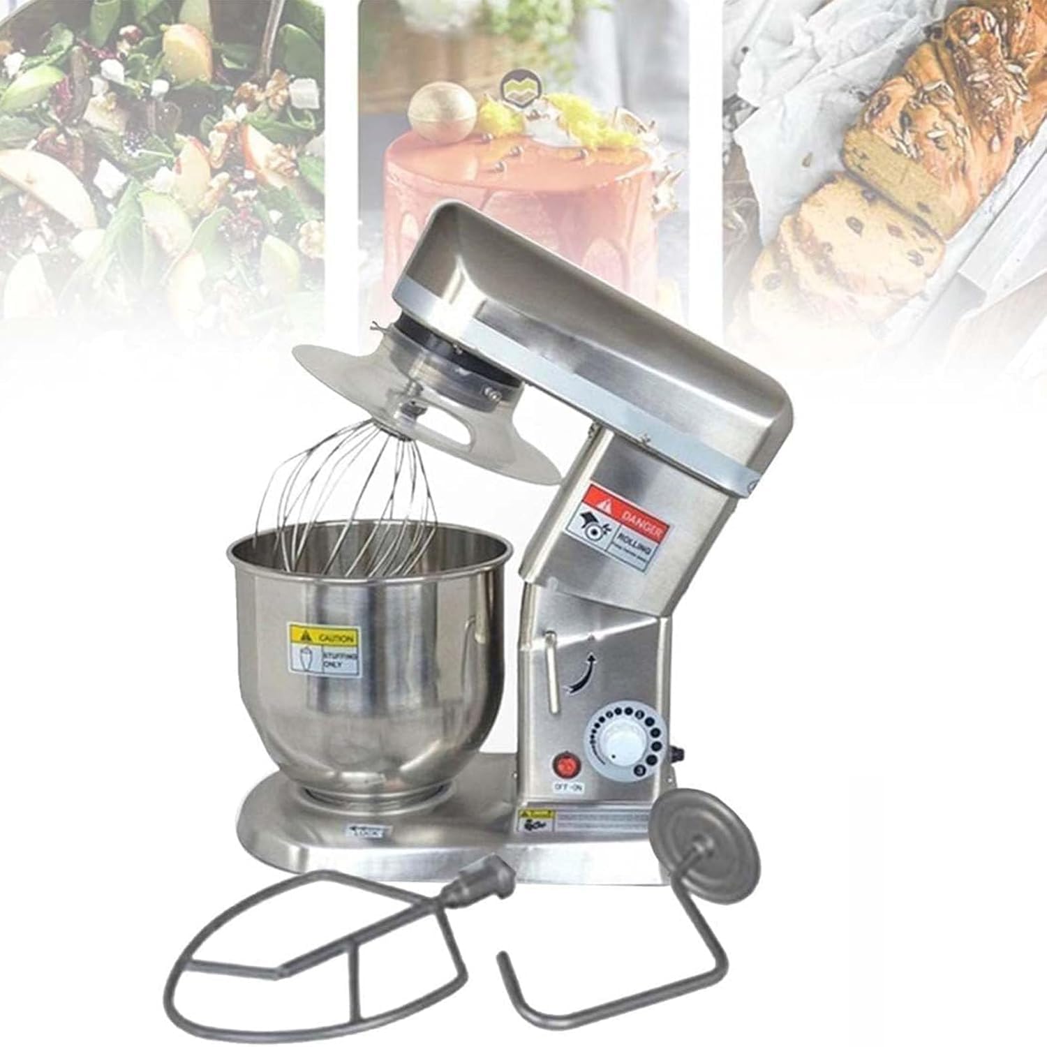 Impastatrice Planetaria Professionale da Banco 10L, Acciaio Inox con Gancio Impastatore, Frusta Piana e a Filo, 3 velocità, Motore 500W Rame per Impasti Pane, Torte, Pizza e Pasta Fresca,7L