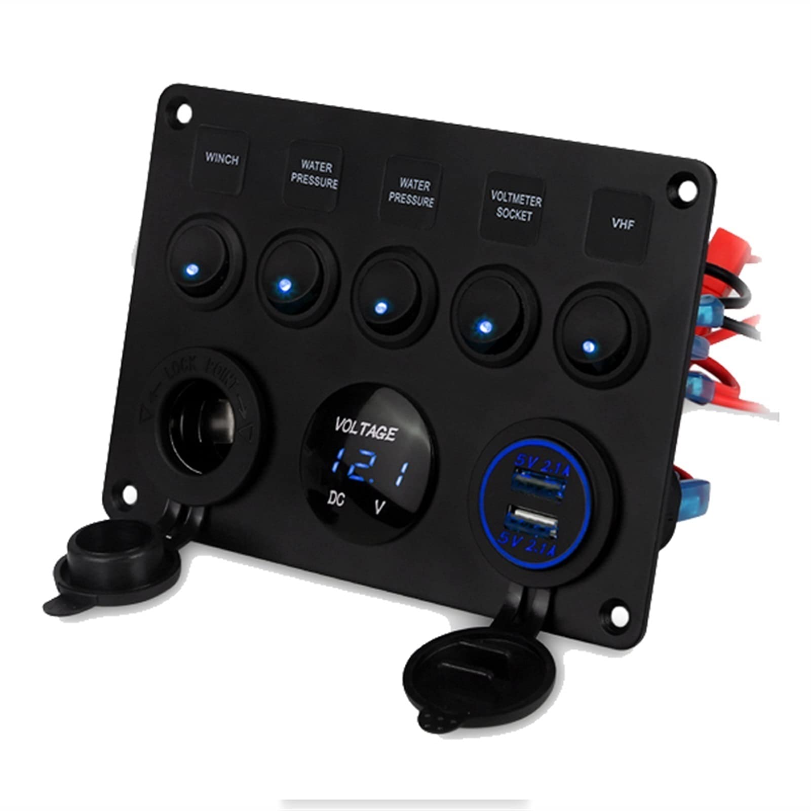 Do 12 V Panel przełączników samochodowych, łodzi, 5-gniazdowych, włączników i wyłączników, panel kołyskowych, gniazdo USB, ładowarka, woltomierz, zasilania, ciężarówka kempingowa
