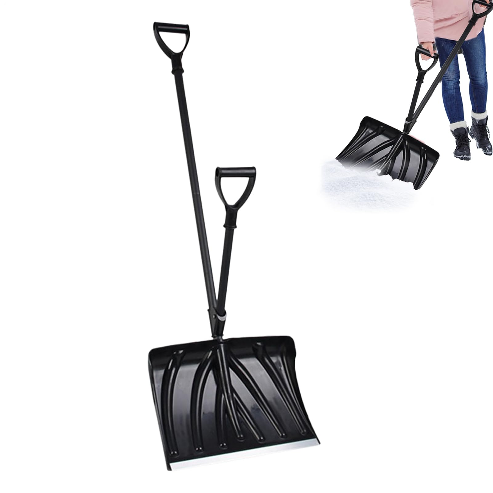 Pala De Nieve De Alta Resistencia Empuñadura Antideslizante Raspador Ancho | Pala Para Quitar Nieve Con Mango En Forma De D Para Senderos Pasillos Exterior Coche Camping Hogar Garaje Patio Jardín