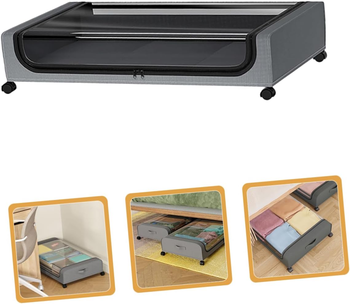 under Bed Storage Box with Wheels Multipurpose Storage Container for Clothes Toys and Bedding Grey with Transparent Lid Space-saving Organizer for Bedroom and Closet