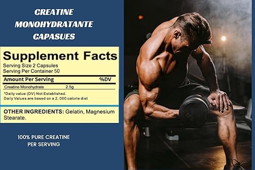 Miniatura 3 de ISMA Cápsulas de monohidrato de creatina  Construye músculo, fuerza y rendimiento  Suplemento antes y después del entrenamiento  100 cápsulas