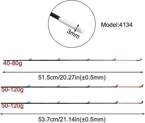 Miniatura 2 de Alimentador de fibra de vidrio Caña de carpa Punta superior Sección de reemplazo de punta de caña de pescar de carbono de acción rápida Peso 1.41 oz