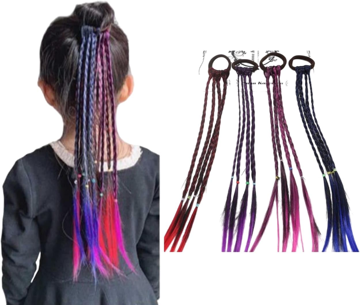 HAIR WALA™ 04 PCS Hair Extension Braids, Colorful Fake Braid Hairpieces with Hair-Band Braided Hair Styling Accessories for Girls Cosplay Performance Birthday Party Favors(multicolor)