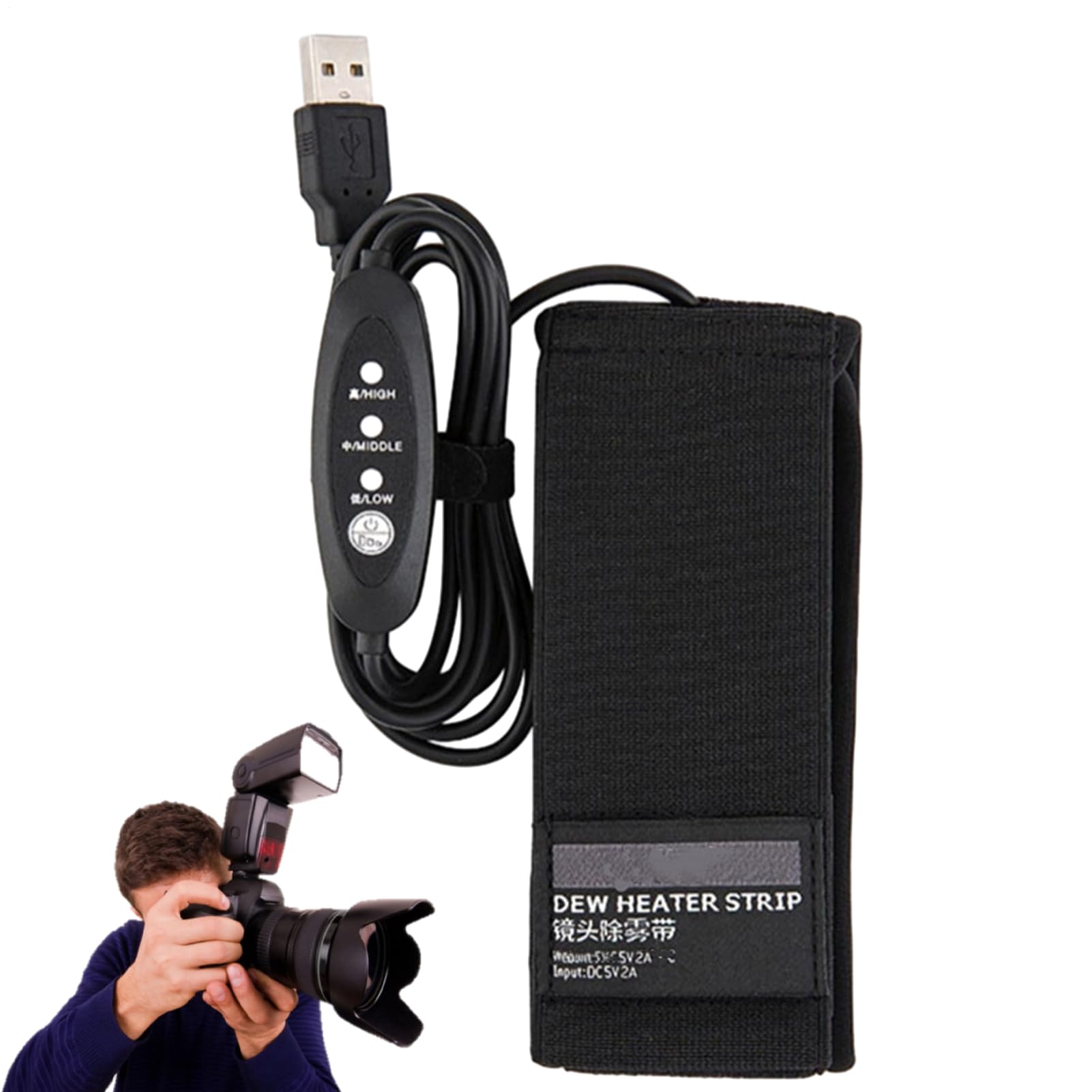 Bande chauffante USB anti-buée pour lentilles 28 x 6,5 cm 3 réglages de chaleur