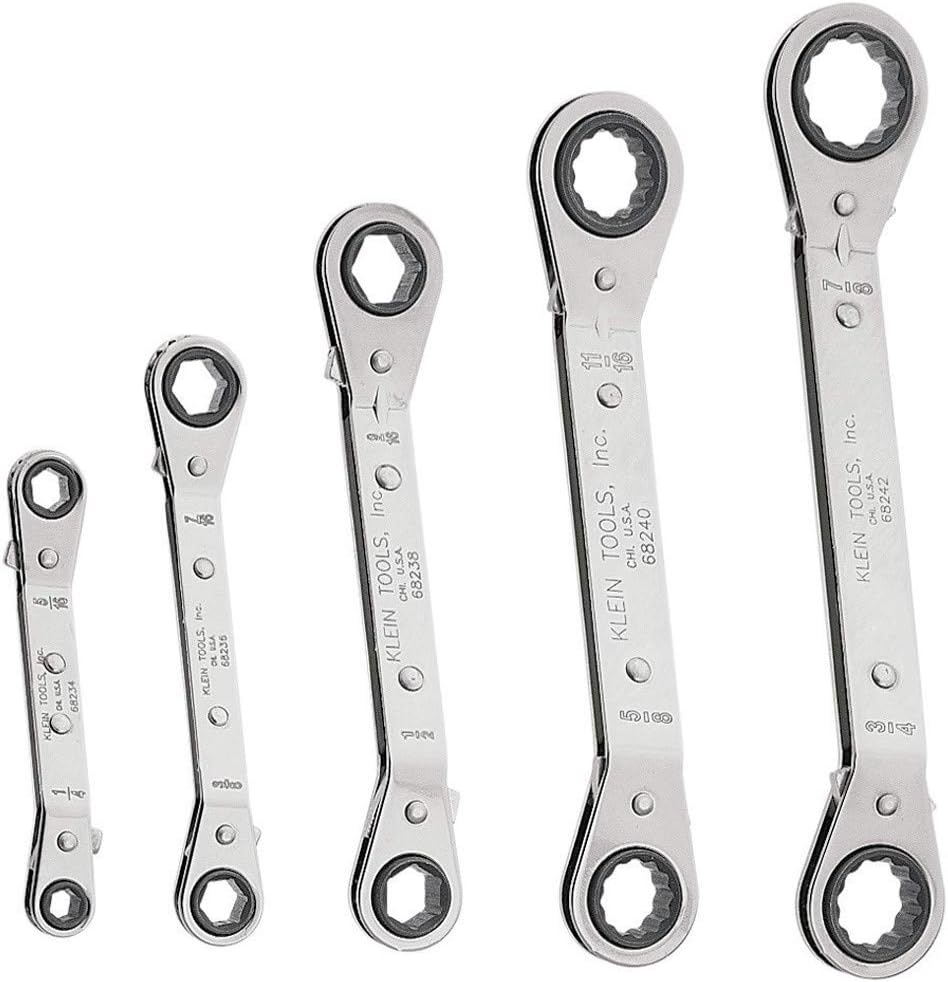 Klein Tools 68245 Reversible Ratcheting Box Wrench Set, Made in USA, 5-Piece, Black