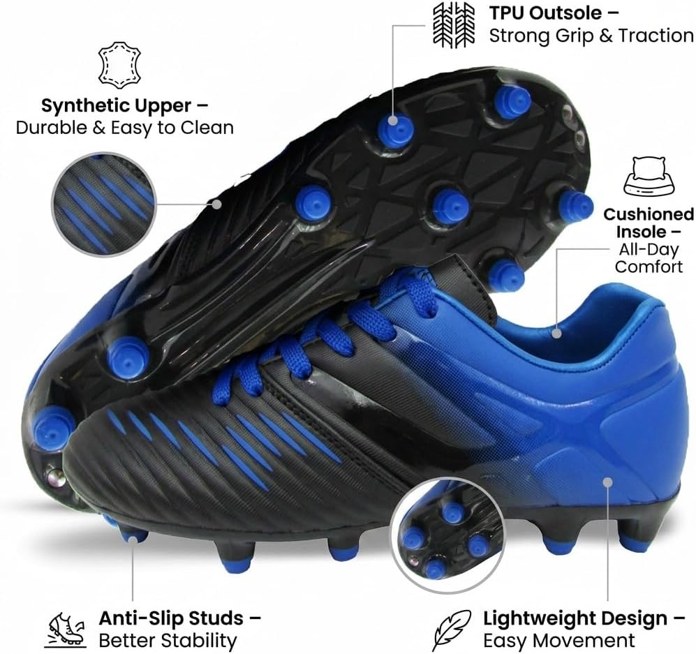 Vizari Liga FG Soccer Cleats for Kids | 100% Synthetic Football Cleats for Comfortable Wear | Water Resistant Two Tone Soccer Shoes with Anti-Stretch Lining for Flexible Indoor and Outdoor Play