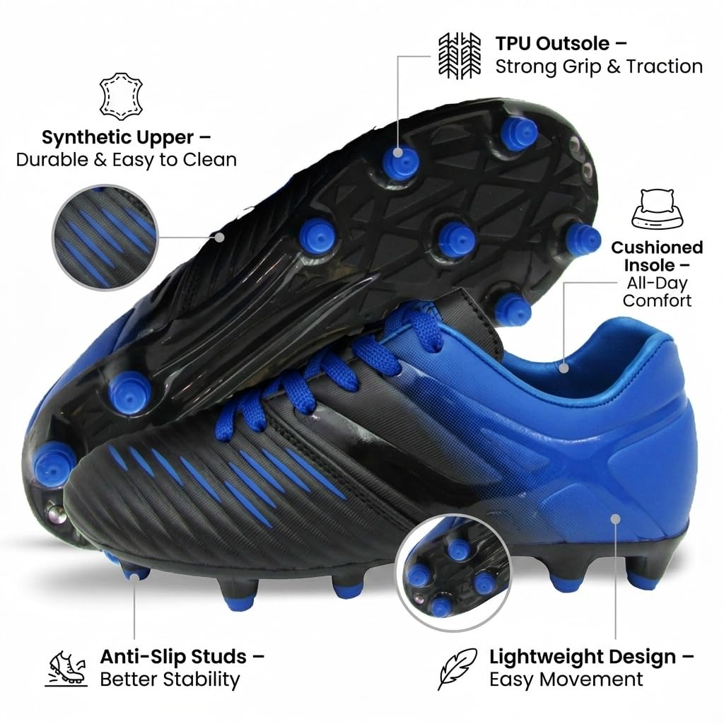 Vizari Liga FG - Tacos de fútbol para niños, Tacos de fútbol 100% sintéticos para un Uso cómodo, Zapatos de fútbol de Dos Tonos Resistentes al Agua con Forro antielástico para Juegos Flexibles en