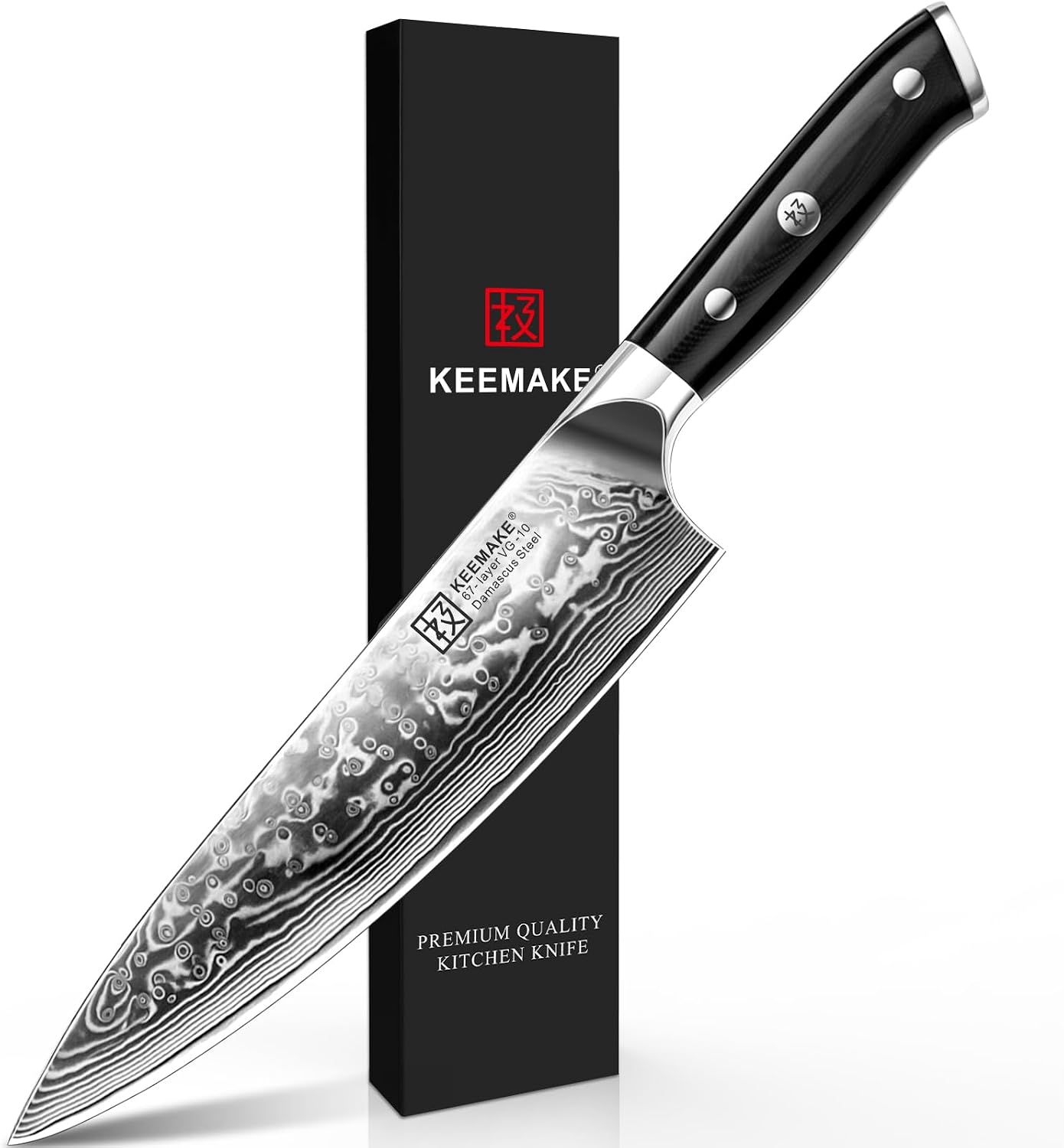 KEEMAKE 8 Inch Japanese Damascus Chef Knife VG 10 Steel Ultr