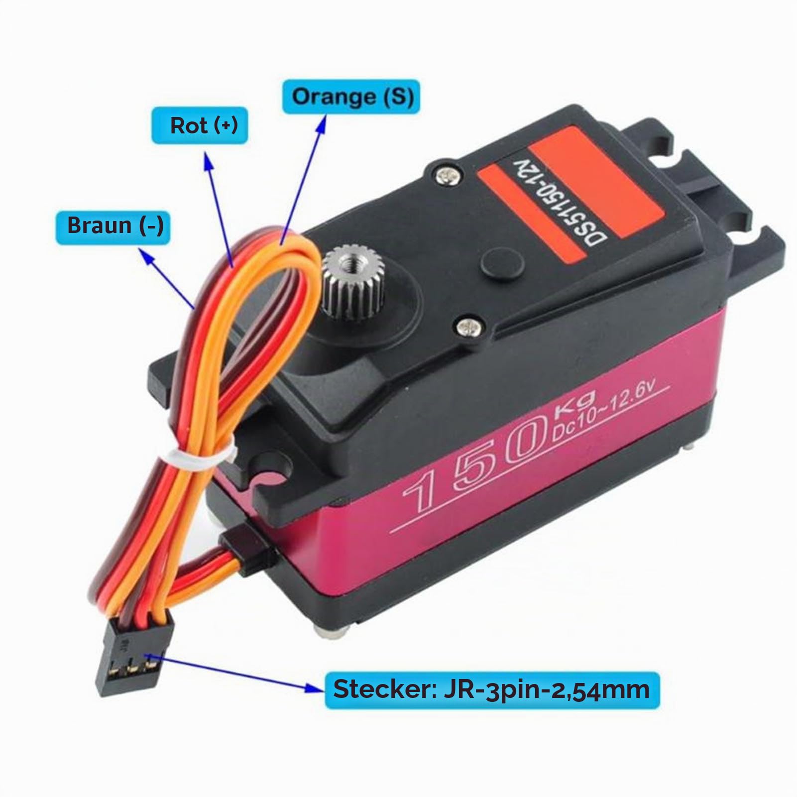 Fockety 150 Kg Kernloses Motorservo mit Drehmoment für 1/5 RC Autos, 18T IP66 Wasserdichtes Digitales Servo Metallgetriebe Aluminiumlegierungs Getriebeservo für Roboter Heimwerker,