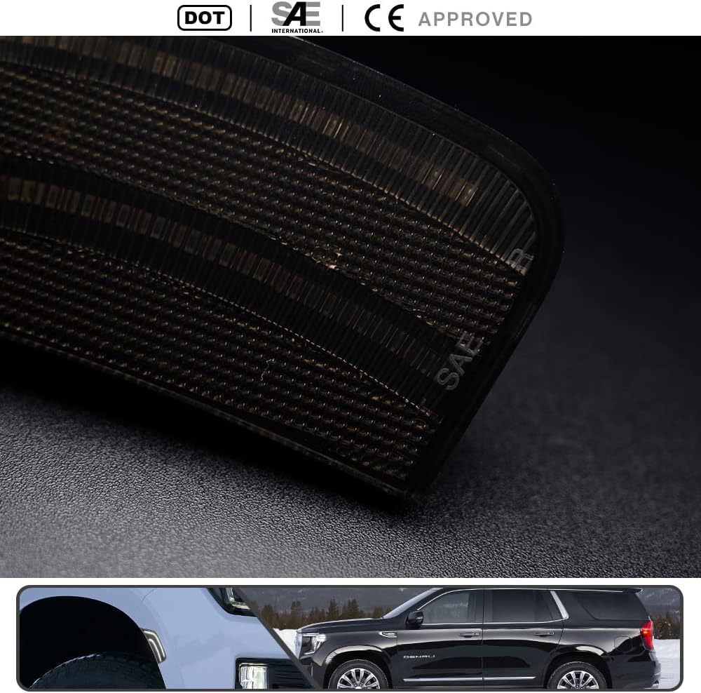 2Pcs Whiet LED Side Marker lights for 2021 2022 GMC Yukon Yukon XL Chevy Suburban Tahoe Escalade ESV Front Fender Indicator Turn Signal Light Replace OEM Sidemarker Lamp Smoked Lens OEM#84776452