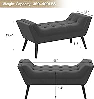 Vista 2 de Andeworld Banco de Cama Tapizado con Capitoné, Reposapiés Otomán de Entrada, Banco de Dos Asientos (Gris Oscuro)