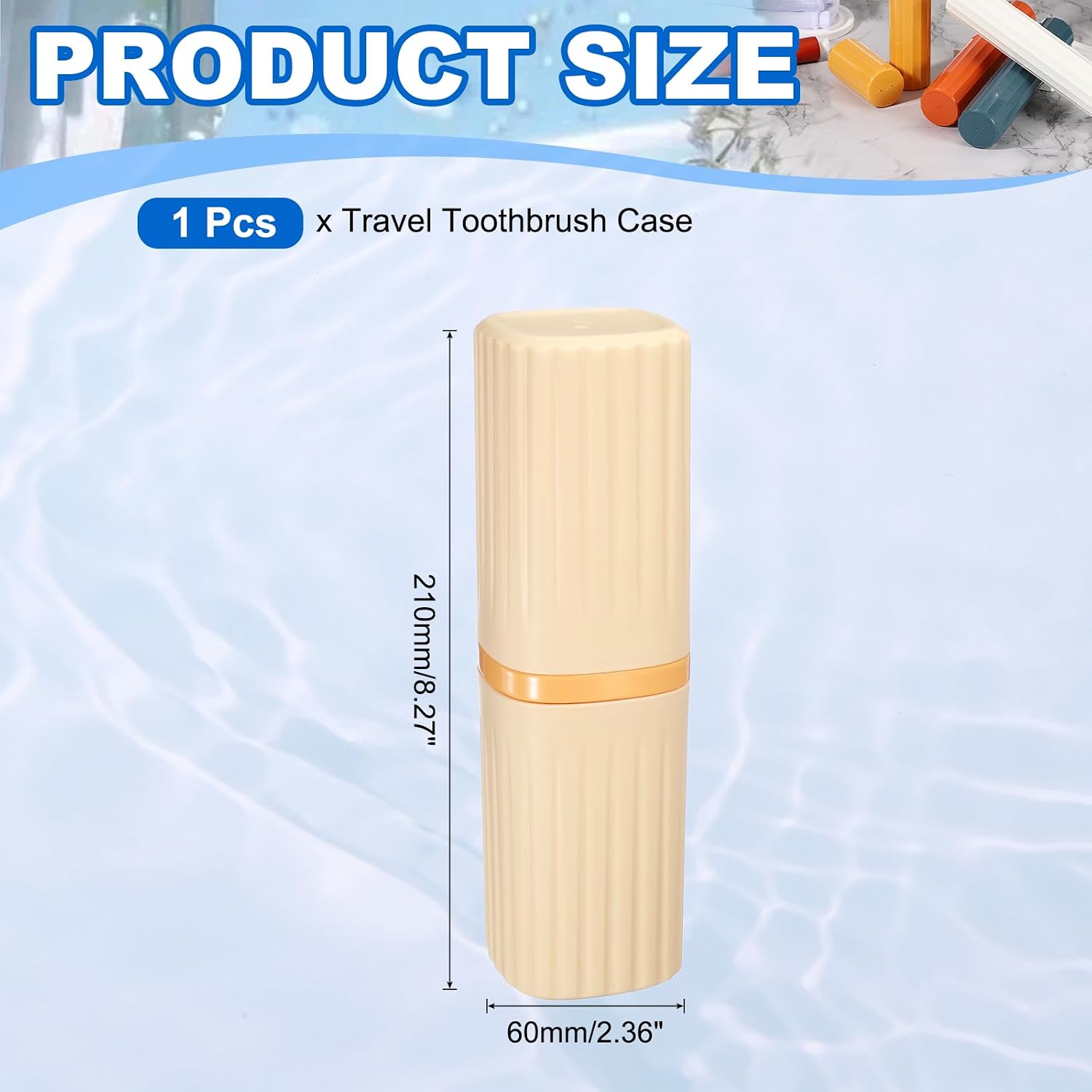 uxcell 1Pcs Travel Toothbrush Case, 2.36 x 2.36 x 8.27 Portable Travel Toothbrush Holder with Stripe, Plastic Toothpaste Container for Bathroom, Gym, Business Trip, Camping, Yellow image 2