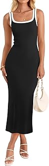 Women's 2026 Summer Bodycon Midi Dress Casual Sleeveless Square Neck Side Slit Knit Beach Vacation Long Dresses