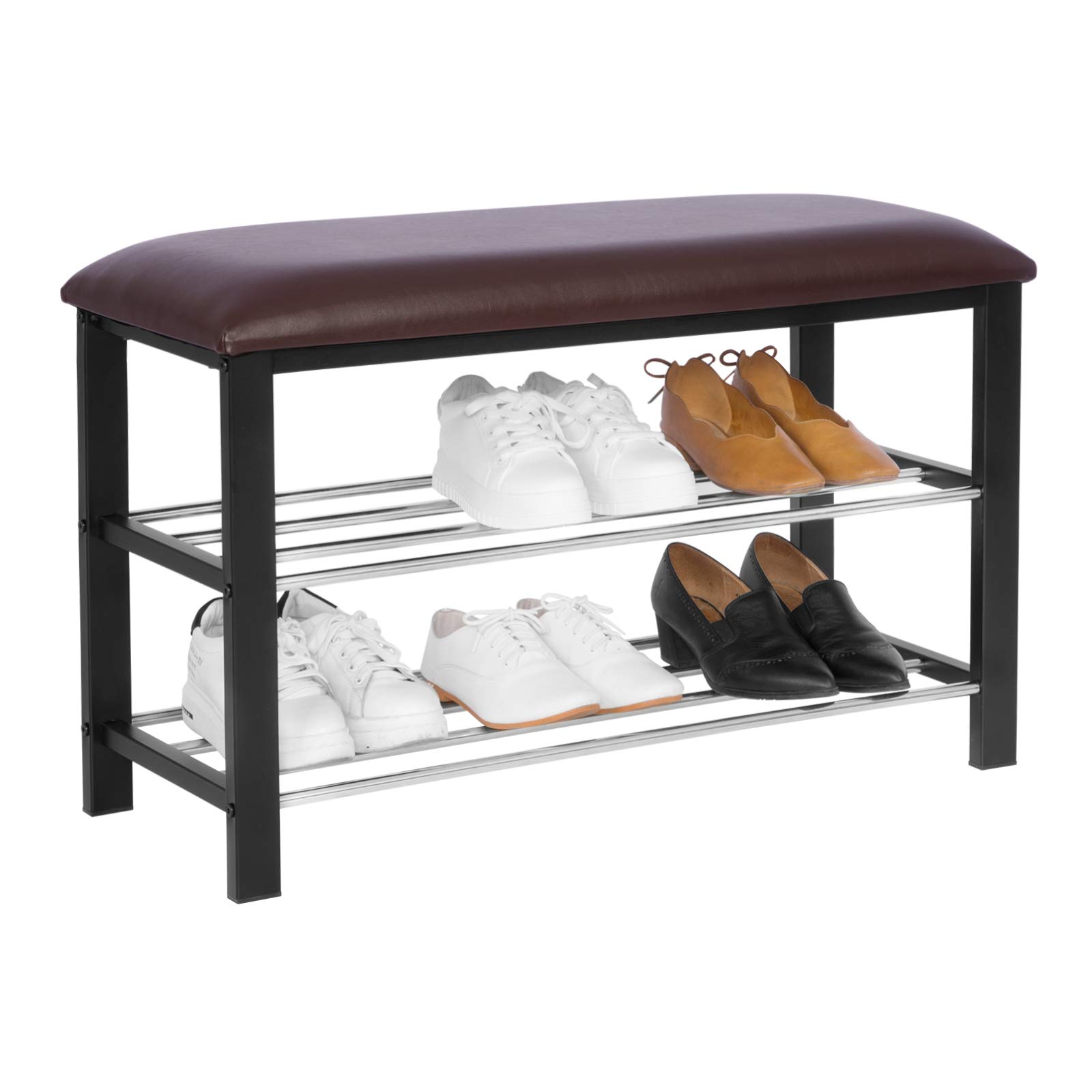 Relaxdays Banco Zapatero, MetalCuero Sintético, Blanco, 49 x 81 x 32