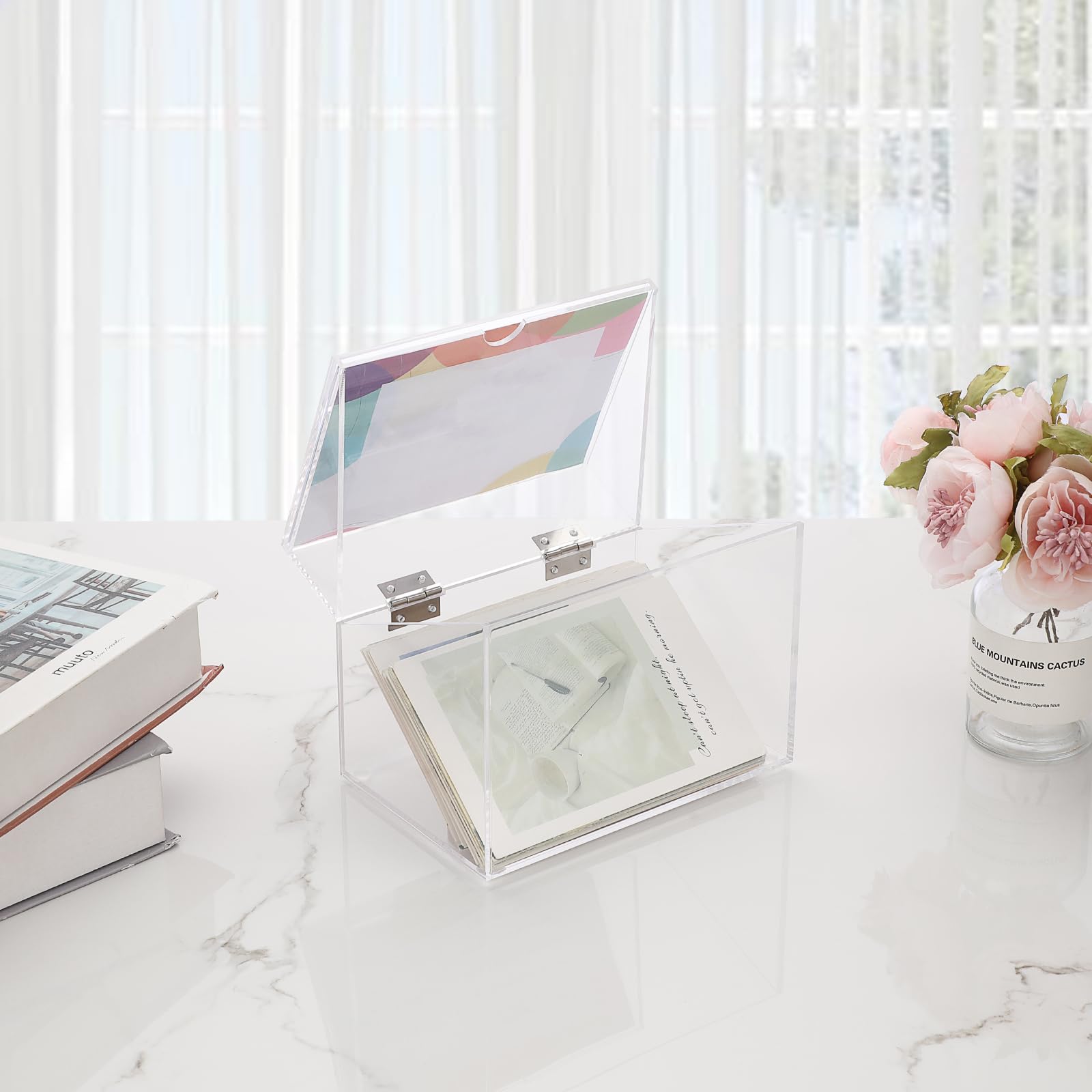 BSTKEY Boîte de rangement décorative en acrylique transparent de 10,2 x 15,2 cm, pour cartes de recettes, photos, notes, souvenirs avec couvercle de tableau d'affichage (sans carte)