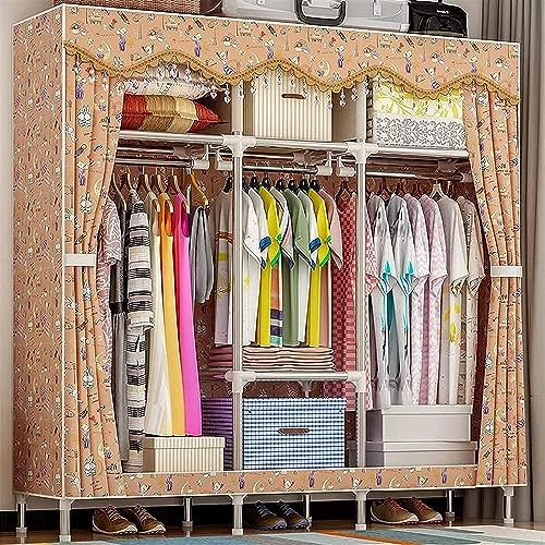 Armoire de chambre à coucher portable en tissu double grand format avec penderie
