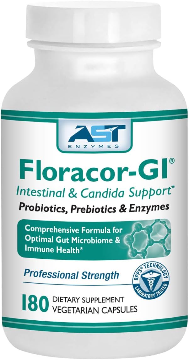 Floracor – Probiotics & Enzymes to Support Intestinal & Gut Heath –180 Vegetarian Capsules