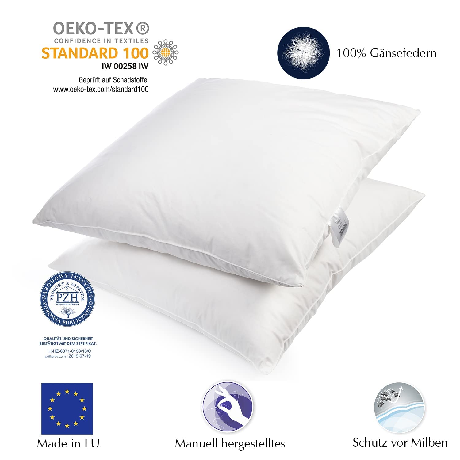 Federnkissen 80x80cm 2500g - Paradekissen Mit Gänsefedern