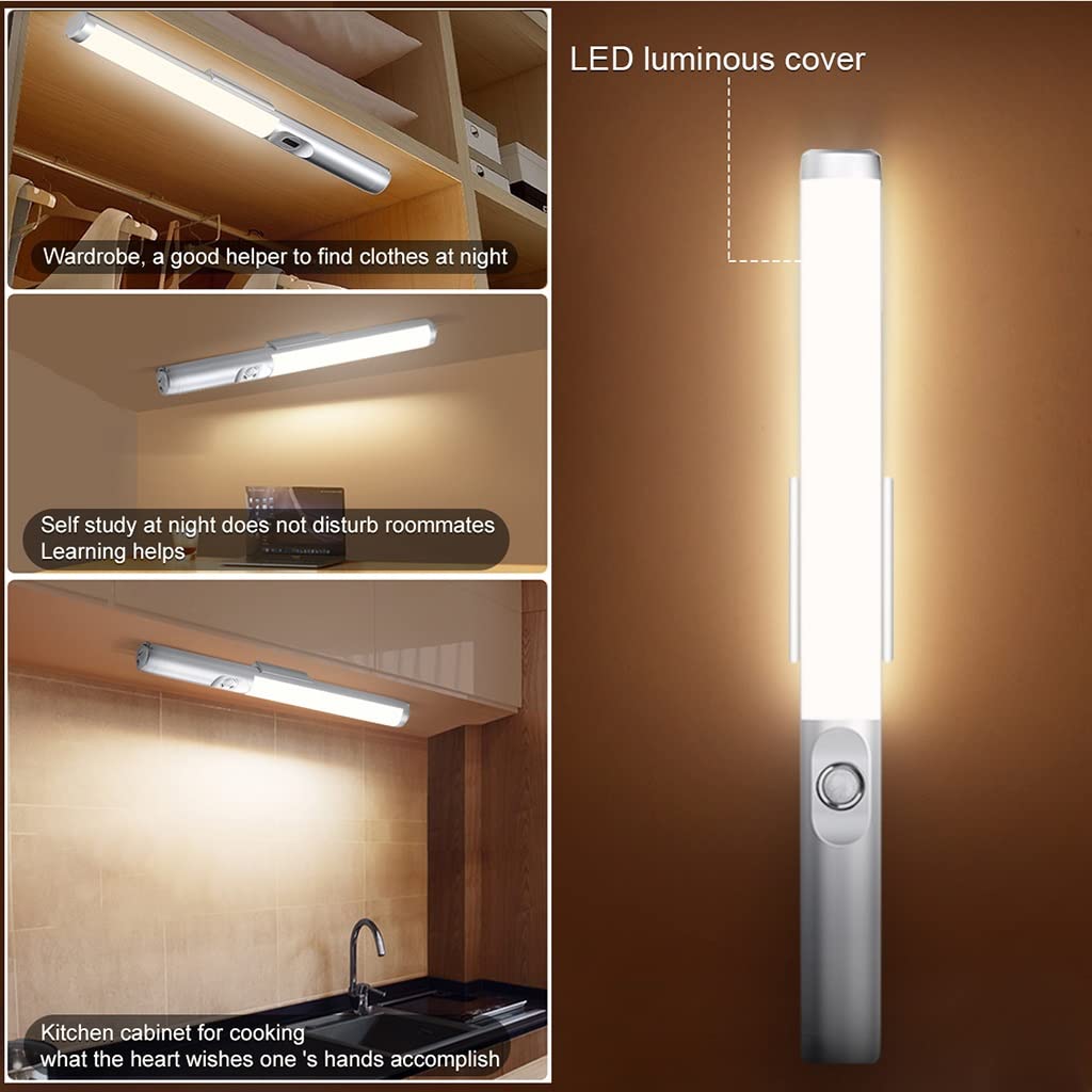 Luz de Armario LED, Luces con Sensor de Movimiento para Interiores, USB Recargable Luz Nocturna Inalámbrica, Luz de Gabinete Magnética para Cocina, Armario, Escaleras, Dormitorio, 2 Paquetes