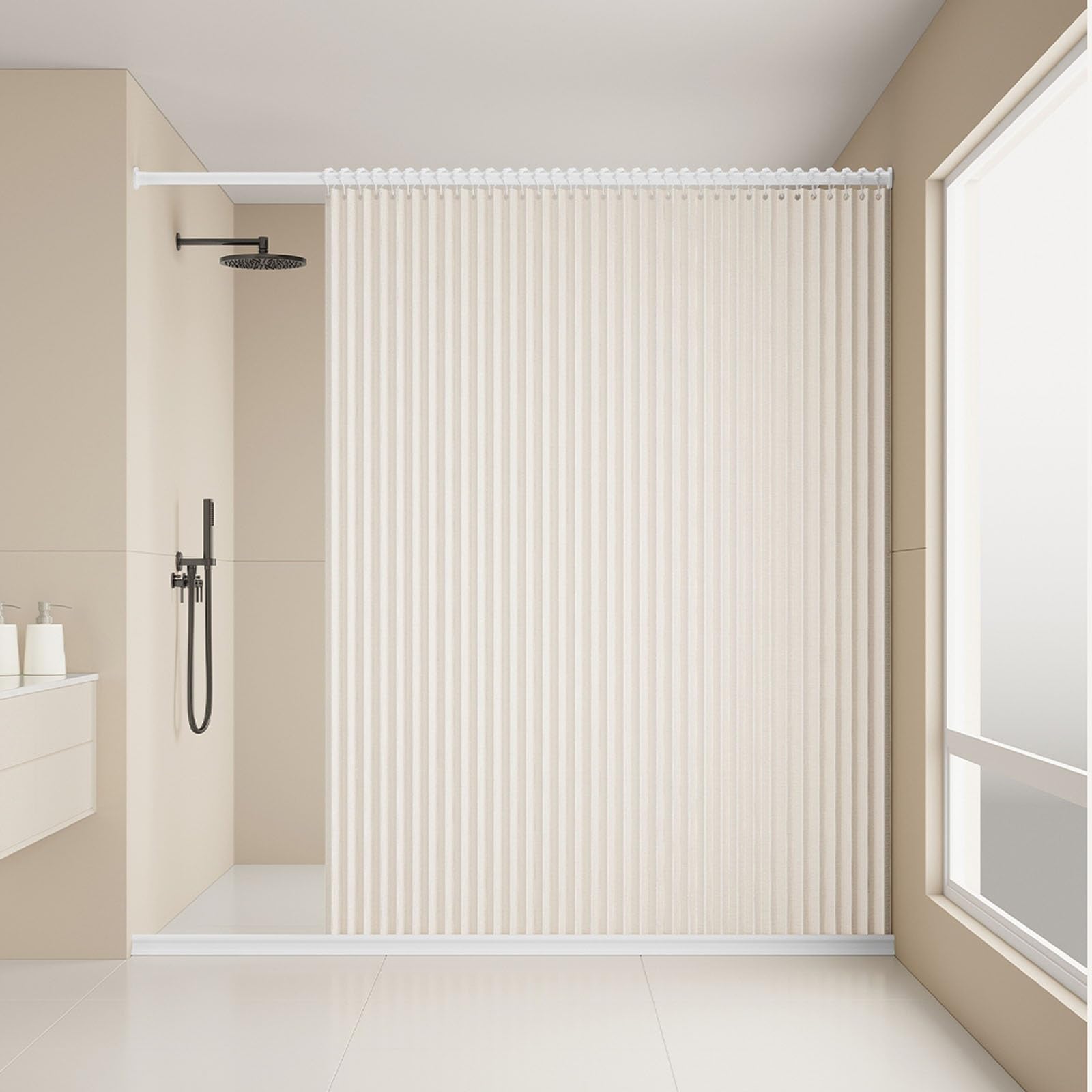 Cortina de ducha impermeable con barra telescópica, diseño plegable para separación húmeda y seca, fácil de instalar