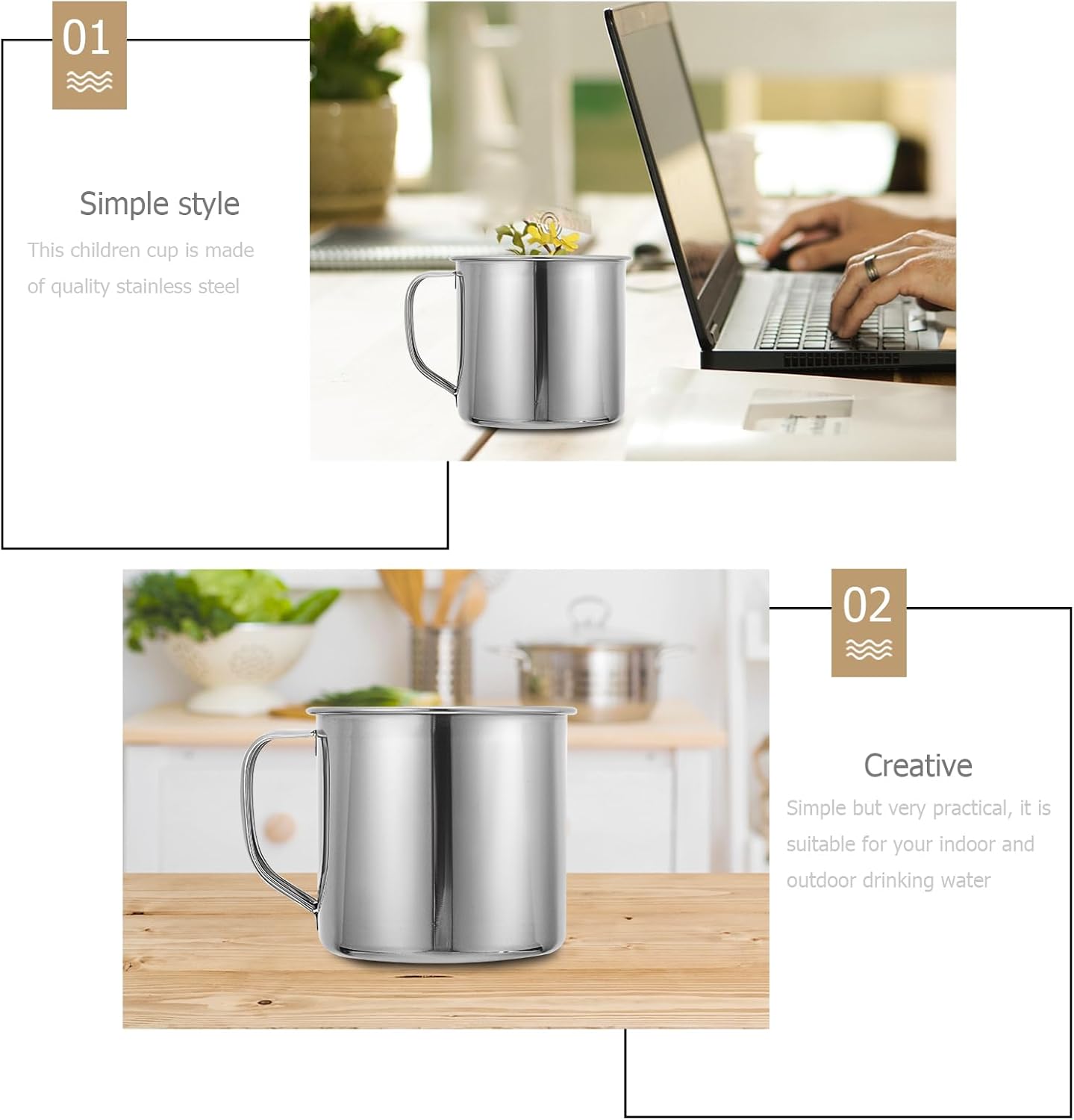 DECHOUS 3Pcs Stainless Steel Kids Mugs: Camping Unbreakable Small Water Cups with Handle for Toddler Home Camping Travel School Use Drinking Chocolate Mugs - Image 9