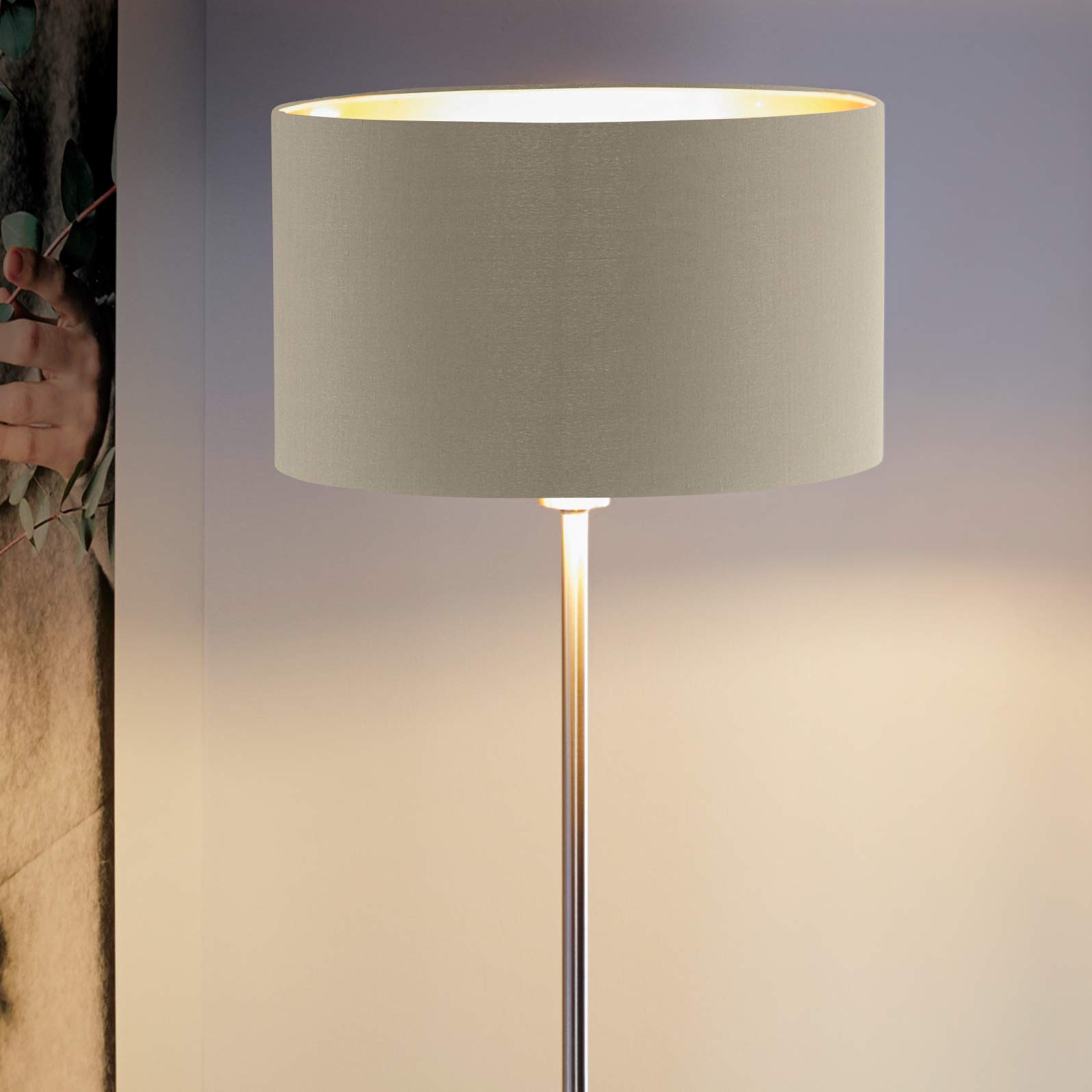 Eglo Lampada da terra Maserlo, lampada da terra a 1 fiamma in | tessuto, piantana in metallo argento con tessuto taupe e oro, portalampada E27, con interruttore a pedale