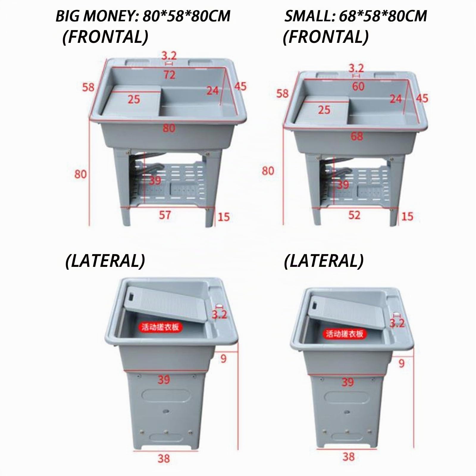 Fregadero De Plástico Independiente Para Lavandería, Fregadero Para Uso Interior Y Exterior Con Grifo De Agua Fría Y Caliente, Lavabo Para Limpieza De Baño, Piscina