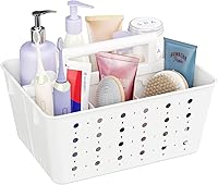Lifewit Portable Shower Caddy Basket with Handle - Adjustable Compartments, Drain Holes, Easy Rinse Clean for Dorm, Travel & Bathroom Organization, White