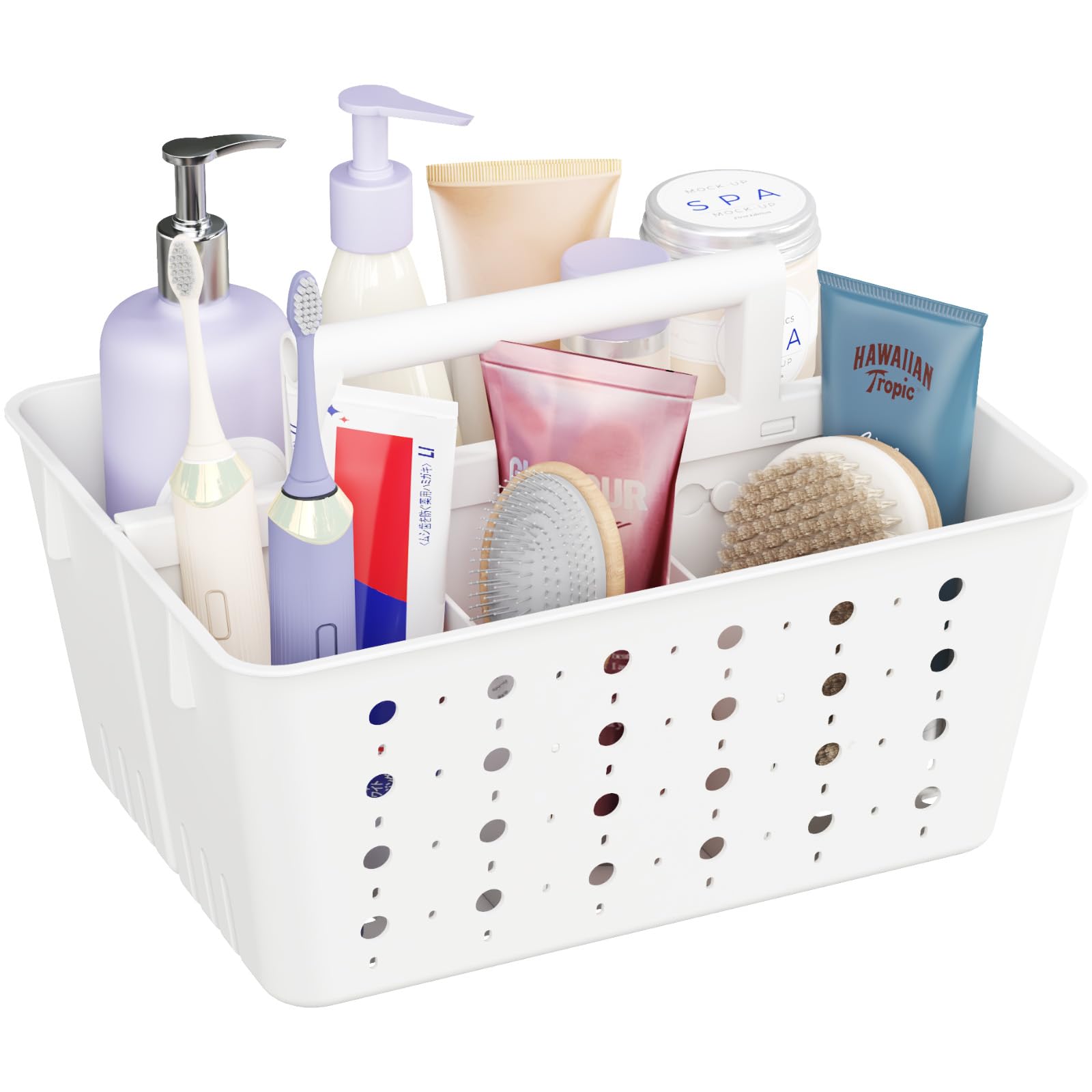 Lifewit Shower Caddy Portable Plastic Bathroom Organizer with Handle and Holes Hard Cleaning Basket for Toiletry Storage College