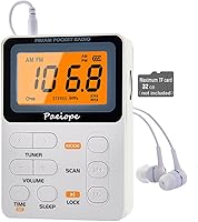 Vista 8 de Radio portátil AM FM, altavoz de bolsillo recargable con la mejor sintonización digital de recepción, MP3, auriculares estéreo, pantalla LCD grande