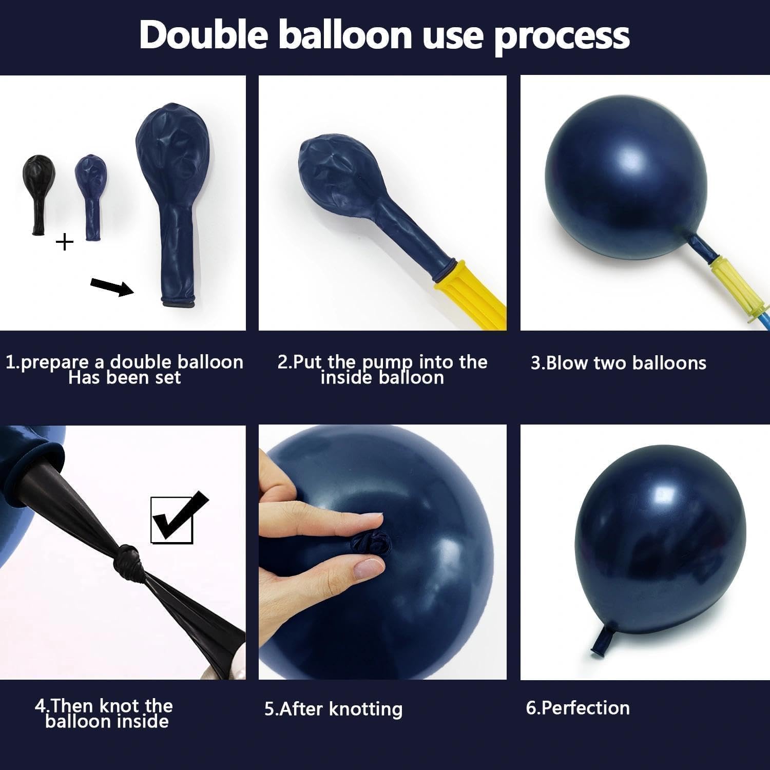 Navy Blue White Balloons Double Stuffed Dark Royal Blue White Gold Balloons Pearl Sand Balloon Garland Arch Kit for Birthday Baby Shower Father's Day Wedding Graduation Party Decorations
