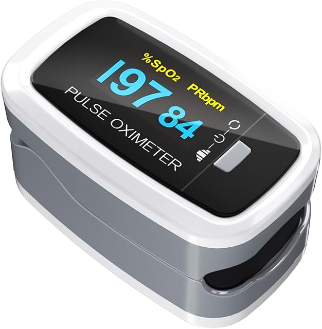 Pulse Oximeter Fingertip, Blood Oxygen Saturation Monitor, Heart Rate Monitor and SpO2 Levels, Portable Pulse Oximeter with Case, Lanyard and Batteries