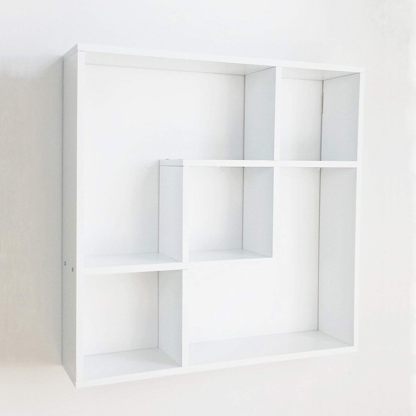Geometric Squares Display Shelf with 5 Cubes,Storage Tabletop White