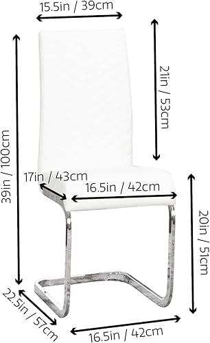 Miniatura 3 de Sunset Trading Mist Sillas de comedor de piel sintética Base voladiza de cromo pulido en forma de S Asientos de piel sintética acolchada blanca y