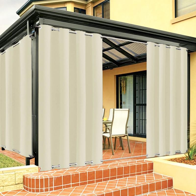 FicaRico Weighted Windproof Outdoor Curtains for Patio with Grommets On Top and Bottom, Waterproof Blackout Curtains for Pergola, Gazebo, Customizable
