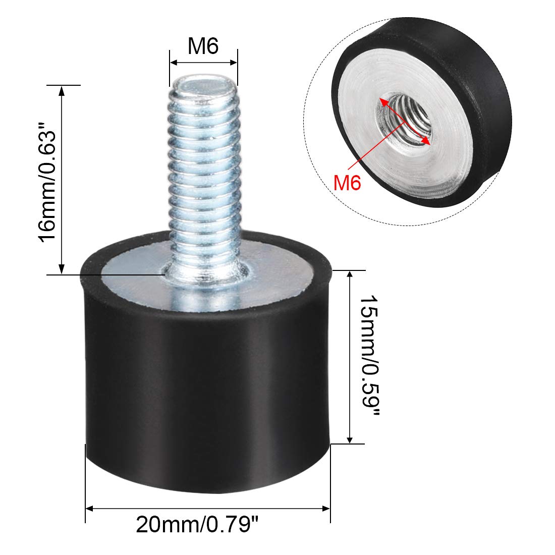 Silent Bloc Amortisseur Anti-Vibration M6 Mâle Femelle 20x15mm - Support Caoutchouc Isolateur