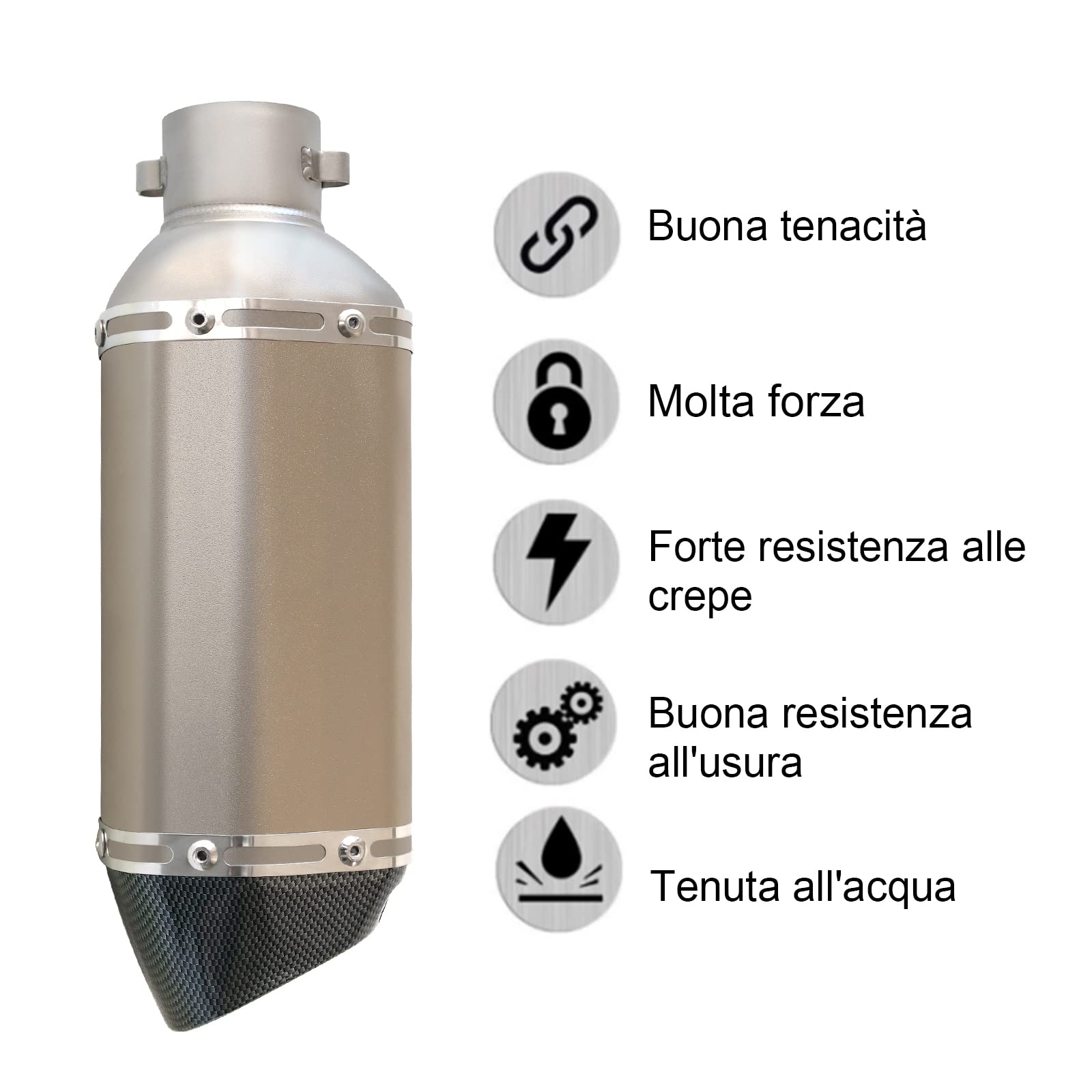Tubo di Scarico Silenziatore Moto da 31 cm, Universale con Interfaccia 38-51MM per Moto da Cross e da Strada, Scooter, Quad